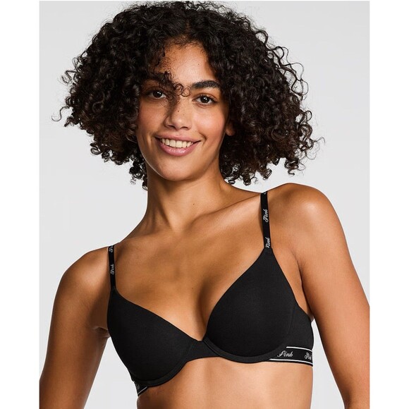 PINK Victoria's Secret Black With Logo “Wear Everywhere” Push Up Bra 34C - Picture 4 of 9